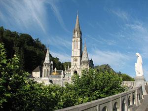 Shrine seen from the Upper Grotto in Lourdes